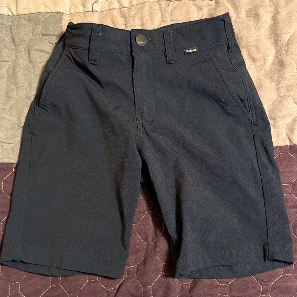 Hurley Boys Dark Black Flat Front Shorts size 8 (adjustable waist)